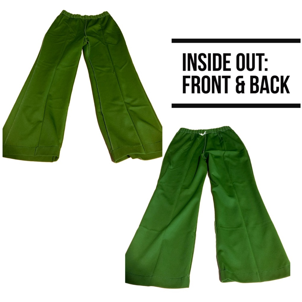 VINTAGE CIRCA 1970'S ALEX COLMAN GREEN FLARE LEG ELASTIC WAIST PANTS (M) - Picture 8 of 11